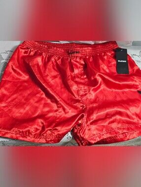 PLAYBOY Shiny Red Satin Athletic Boxer Shorts